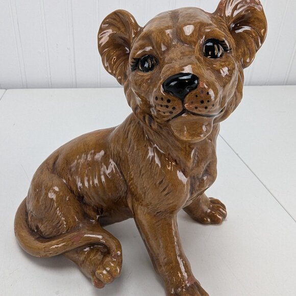 Vintage Lion Cubs Ceramic Figurines Set of 2 Brown Kathy 1981 Home Decor - Picture 7 of 14